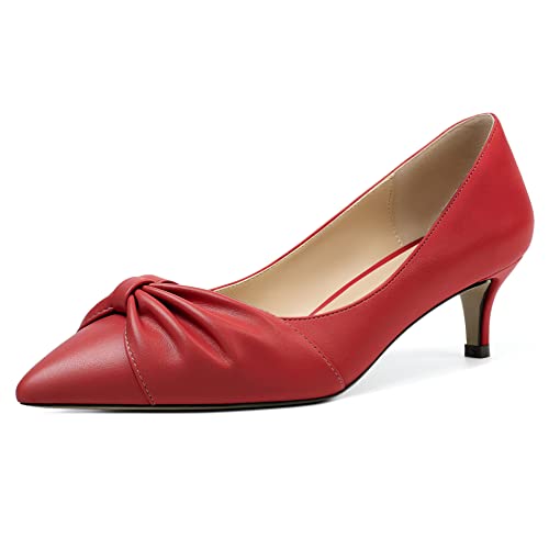 Mettesally Klassische Damen Pumps mit Spitzen Absätzen Bequeme Bow Kitten Absatz Slip On Formelle Schuhe Rot EU43 von Mettesally