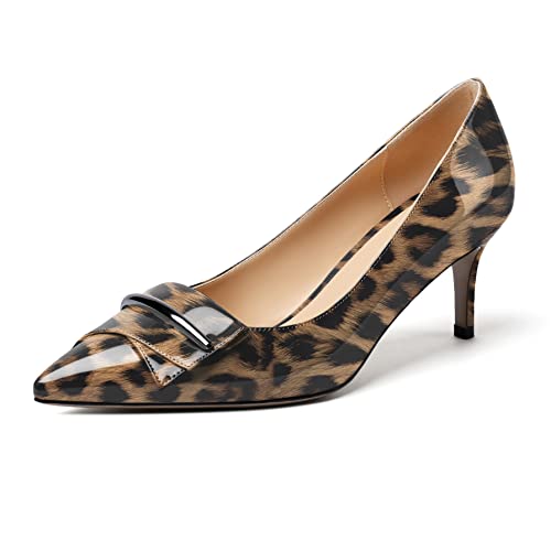 Mettesally Klassische Damen Pumps mit spitzer Zehe und Absatz Bequeme Mid Kitten Heels Slip On Formal Party Schuhe Léopard EU37 von Mettesally