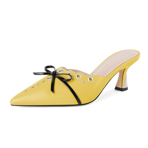 Mettesally Mules Funkelnde Bow Verzierung Bequemer Slip on Chic 6.5cm Vielseitig für Party, Büro, Hochzeit Gelb EU40 von Mettesally