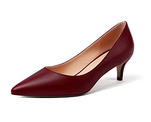 Mettesally Pointed Toe Kitten Absatz Pumps für Damen Mitte Heels Hochzeit Party Abendkleid Schuhe Burgunderrot EU39 von Mettesally