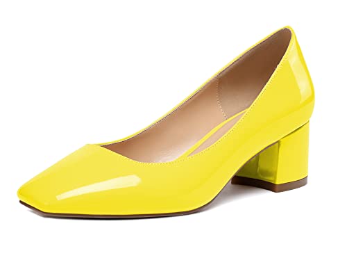Mettesally Pumps Damen Klassische Kleid Büro Schuhe Blockabsatz Chunky Heels 5cm Mode Kleid Schuhe für Frauen Gelb EU38 von Mettesally
