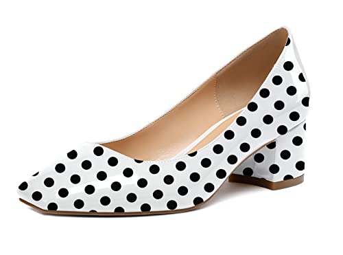 Mettesally Pumps Damen Klassische Kleid Büro Schuhe Blockabsatz Chunky Heels 5cm Mode Kleid Schuhe für Frauen Poika-Dot EU38 von Mettesally