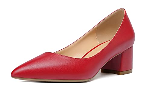 Mettesally Pumps Damen Schwarzs Niedrig Pumpe 5CM Klassische Blockabsatz Business Schuhe Mat Rot EU45 von Mettesally