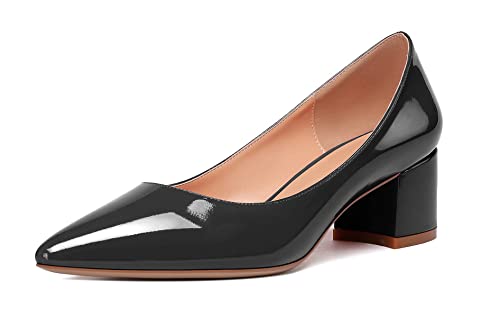 Mettesally Pumps Damen Schwarzs Niedrig Pumpe 5CM Klassische Blockabsatz Business Schuhe Patent Schwarz EU39 von Mettesally