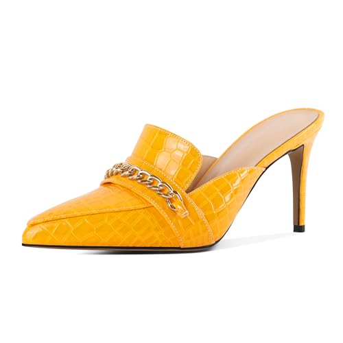 Mettesally Slip on Mules Bequeme Hübsche Deko Metalldekoration 8.5cm für Hochzeitsfeier, Büroalltag, Partynacht Gelb EU41 von Mettesally