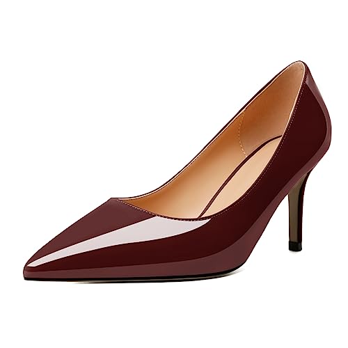 Mettesally Spitze Zehe für Frauen Mittlere Absätze 6.5CM Slip On Mode Pumpen Elegante Schuhe Burgundisch EU 38 von Mettesally