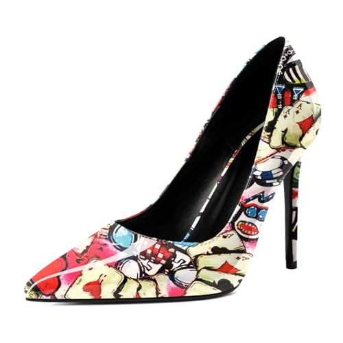 Mettesally Stiletto Absätze für Frauen Spitze Zehe Slip On 10CM Mode Pumpen Elegante Schuhe Mehrfarbig EU 37 von Mettesally