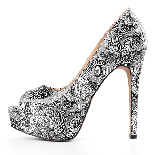 Mettesally Womens Blockabsatz Peep Toe Platform Pumps 14cm Slip On Kleid Hochzeit Schuhe Blume Weiß EU 41 von Mettesally