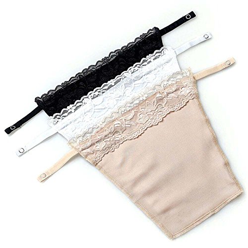 Metyou 3 Stück Dame Spitze Clip-on Mock Camisole BH Einsatz Overlay Bescheidenheit Panel Weste, Schwarzweißbeige, Einheitsgröße von Metyou