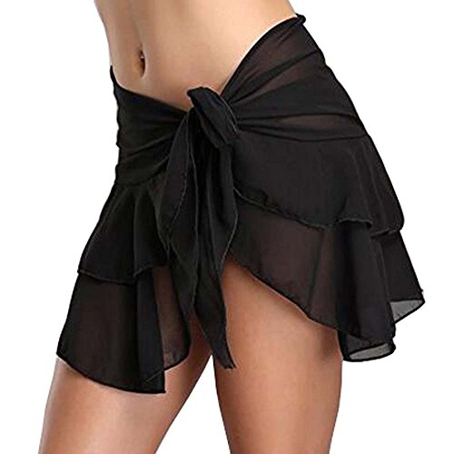 Metyou Frauen Badeanzug Wickelkleid Rock Bademode Chiffon Schal Strand Sarong Bikini Vertuschen (Double Layer Black) von Metyou