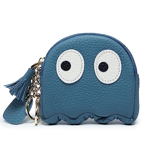 Frauen Münze Tasche Women Coin Purse with Keychain Genuine Leather Mini Soft Leather Wallets Cute Penguin (Blue) von Meufam