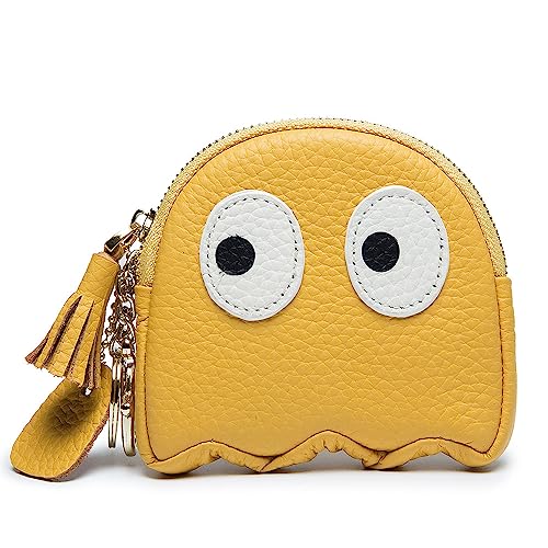 Frauen Münze Tasche Women Coin Purse with Keychain Genuine Leather Mini Soft Leather Wallets Cute Penguin (Yellow) von Meufam