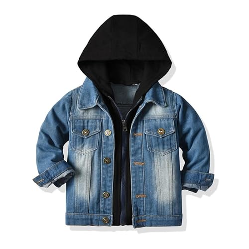 Jungen Baby Jeansjacke Hoodie Beiläufig Stilvoll Frühling Herbst Jeans Denim Coats Mädchen Mantel Kinder (Black,140/6-7 Y) von Meufam