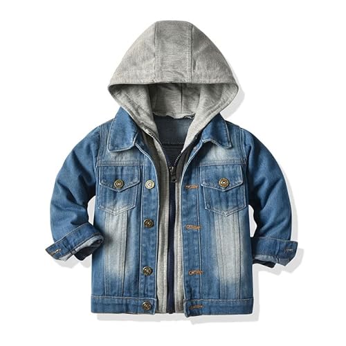 Jungen Baby Jeansjacke Hoodie Beiläufig Stilvoll Frühling Herbst Jeans Denim Coats Mädchen Mantel Kinder (Gray,140/6-7 Y) von Meufam