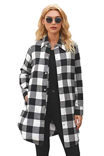 Meufam Hemdjacke Damen Jacke Knöpfe Oversized Übergangsjacke Bluse Klassisches Sneakershirt Basic Shirt Urban Style Freizeithemd Langarm Holzfällerjacke Hemdbluse (Schwarz, XXL) von Meufam