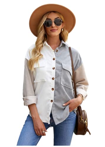 Meufam Hemdjacke Damen Jacke Knöpfe Übergangsjacke Bluse Klassisches Basic Shirt Urban Style Freizeithemd Langarm Holzfällerjacke Hemdbluse (Weiß, S) von Meufam
