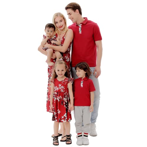 Schönes Mutter Tochter Blumenmuster Kleider Sommer Matching Outfits Familien Kleidung ärmellos V Ausschnitt Kleider Vater und Sohn T-Shirts Kurzärmelig （Mädchen，6-7 Jahre） von Meufam