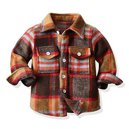 Unisex Kinder Kariertes Hemd Jungen Mädchen Langarm Shirts weich gebürstet legere Knopfleiste (Brown,150/8-9 Y) von Meufam