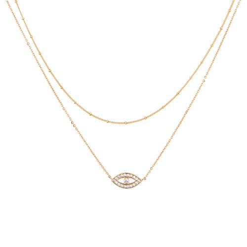 MEVECCO Geschichtete Herz-Halskette mit Anhänger, handgefertigt, 18 Karat vergoldet, zierliches Gold, Choker, Pfeilstab, lange Halskette für Frauen, Messing, Zirkonia von Mevecco