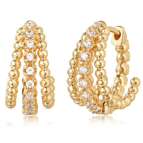 MEVECCO Gold Chunky Huggie Hoop Earrings 18K Gold Plated Dainty Handmade Hypoallergenic Sleeper Hoop Earrings for Women, Messing, Zirkonia von Mevecco