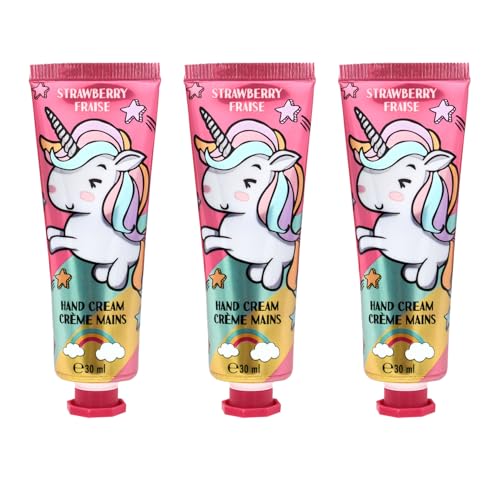 Einhorn Erdbeer Handcreme – 30ml 3er Set – Feuchtigkeitsspendend, Pflegend & Schnell Einziehend – Für Kinder, Teenager & Erwachsene – Geschenkidee, Reisegröße von Mevsim Store
