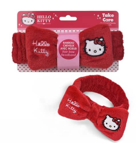 Mädchen Stirnband mit Schleife 2er Set – Flauschiges Haarband mit Hello Kitty – Rosa Haarreif für Kinder – Weiches Kopfband für Gesichtspflege, Make-up & Spielspaß von Mevsim Store