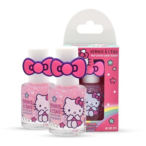 Hello Kitty - Nagellack für Kinder 2er Stück - Lizenzprodukt - 9 ml - Nagellack auf Wasserbasis - Leicht aufzutragen - Mit warmem Wasser entfernbar - Ungiftig von Mevsim Store