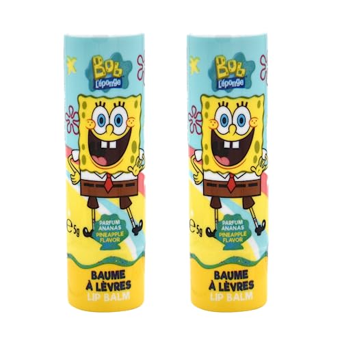 SpongeBob 2er set Lipgloss Kinder Offiziell lizenziert - Lippenbalsam - Ananasgeschmack 5g -Vegan -Lippenbalsam für Kinder-Dermatologisch getestet von Mevsim Store