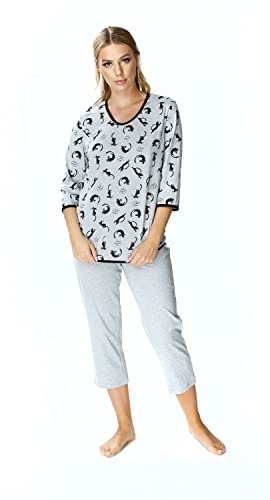 Mewa Damen Schlafanzug Kitty, zweiteilig, Pyjama Set Nachtwäsche Hausanzug, Baumwolle, grau, Damenpyjama Kurzarm 40 Grau von Mewa