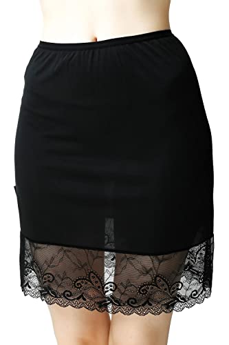 Mewa Damen Unterrock Kinga Kurz Halbrock mit floraler Spitze, Underskirt einfacher, Antistatisch Unterrock Glatte 42 Schwarz von Mewa