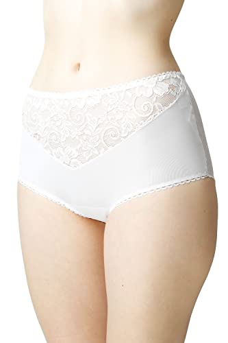 Mewa Eleganter Damenslip Liza, Slip mit hoher Taille und Spitze, Schöner Nachtwäsche, Aufgebauter aus Viskose-Seide 38 Weiß von Mewa