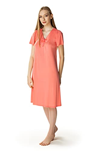 Mewa Nachthemd Damen Kurzarm mit Viskose Seide. Sexy Schlafanzug Frauen. Nachtwäsche Damen in vielen Farben und Größen. (48, Koral) von Mewa