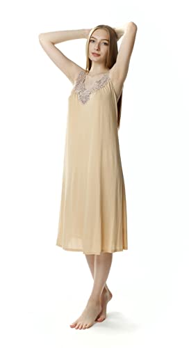 Mewa Nachthemd Damen Roza Damennachthemd Leichtes Nachtkleid mit schonem Design Nachtwäsche Viskose Seide 52 Beige von Mewa