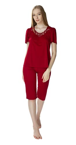 Pyjama Damen Set Matylda - Pyjamahose Damen Lang Und Nachthemd Für Frauen - Dessous Set - Aus Viskose-Seide - Viele Farbvarianten - Ökologischer Strick (Burgund, 58) von Mewa