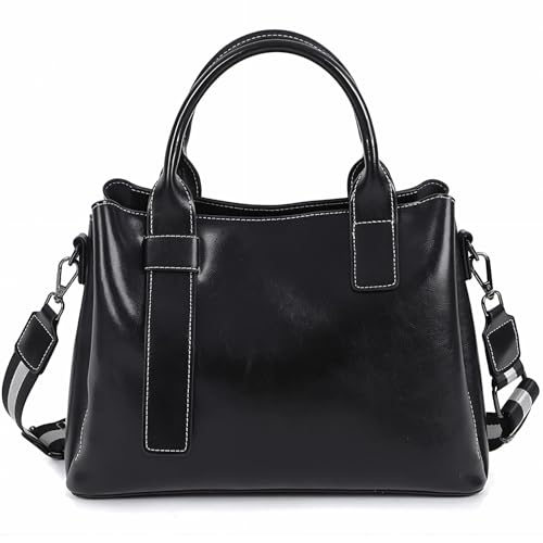 Mewpurrs Damen Echtleder Tote Bag Satchel Handtaschen mit 2 austauschbaren Riemen, klassischer Tragegriff oben Schulter & Crossbody Geldbörse für Arbeit - Schwarz von Mewpurrs