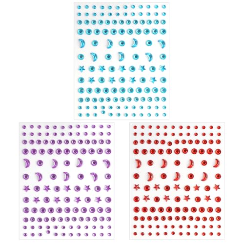 3 PCS Mond Gesicht Edelsteine Glitzersteine Juwelen Tattoos Gesicht DIY, (Rot, Blau, Lila), Selbstklebende Gesicht Art Sticker Für Kinder Und Erwachsene, Für Festivals, Karneval & Halloween von Mewtush