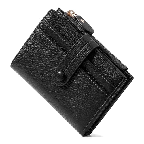 Mexgcom Geldbeutel Damen klein aus Weichem Leder, Mini Geldbeutel mit RFID Blockierung und Reißverschlusstasche, Kleines Portemonnaie mit Große Kapazität, Leicht Praktisch für Alltag (Schwarz) von Mexgcom