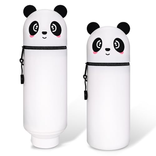 Mexgcom-Weiche Silikontasche Federmäppchen Lebensmittelqualität, Kawaii 2 in 1 Tier Stifthalter Bleistifttasche, Reißverschluss, Tischstifthalter Einziehbar, Geeignet für Jungen und Mädchen (Panda) von Mexgcom