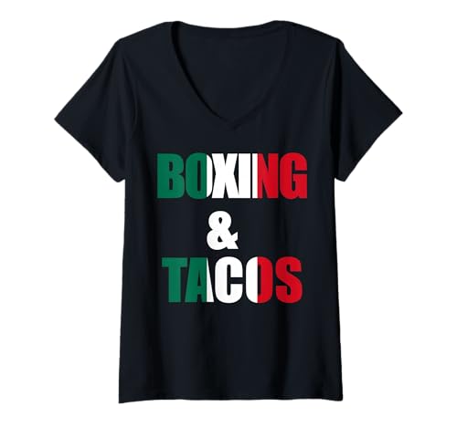 Damen Boxing and Tacos Funny Mexico T-Shirt mit V-Ausschnitt von MexiColor