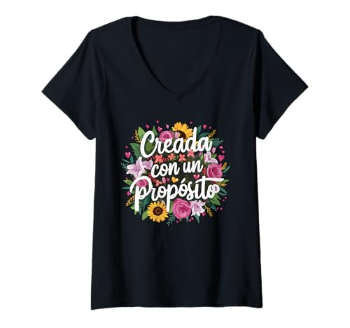 Damen Creada Con Proposito | Latina Girl Power Inspirational Woman T-Shirt mit V-Ausschnitt von MexiColor
