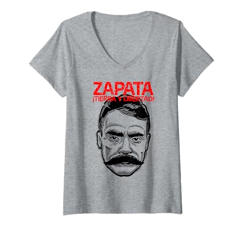 Damen Emiliano Zapata Tierra y Libertad Mexicans Revolution T-Shirt mit V-Ausschnitt von MexiColor