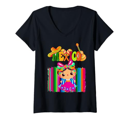 Damen Happy 5 De Mayo Cinco de Mayo Viva Mexico Fiesta Senorita T-Shirt mit V-Ausschnitt von MexiColor