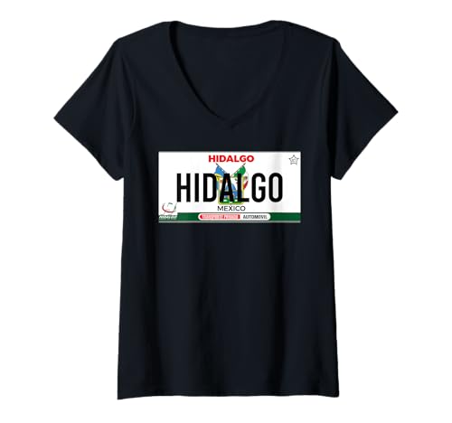Damen Hidalgo México License Plate Mexicans Souvenir Patriotic T-Shirt mit V-Ausschnitt von MexiColor