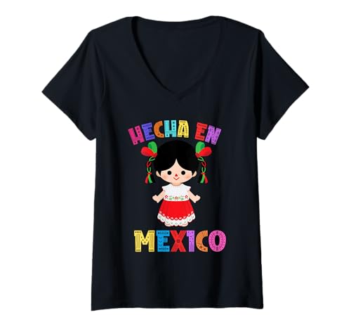 Damen Muñeca Lelé, Mexican Rag Doll Collection. Hecha en México T-Shirt mit V-Ausschnitt von MexiColor