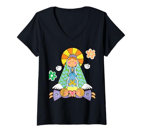 Damen Our Lady Virgen of Guadalupe Virgen de Tepeyac Mexican Pride T-Shirt mit V-Ausschnitt von MexiColor
