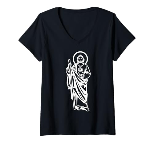 Damen San Judas Tadeo Saint Jude Thaddeus T-Shirt mit V-Ausschnitt Damen San Judas Tadeo Saint Jude Thaddeus T-Shirt mit V-Ausschnitt von MexiColor