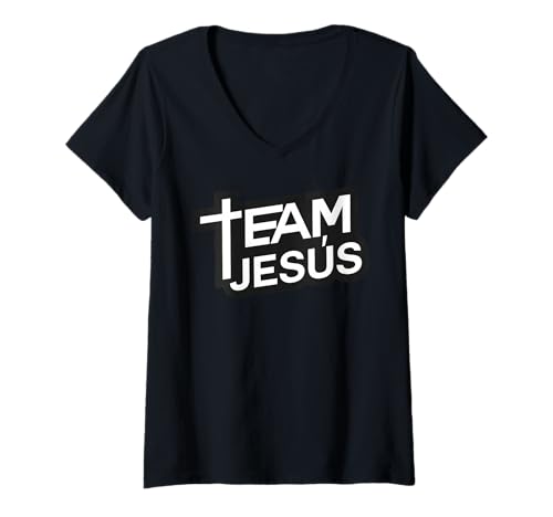 Damen Team Jesus Religious Christian God Faith Member Team Jesus T-Shirt mit V-Ausschnitt von MexiColor