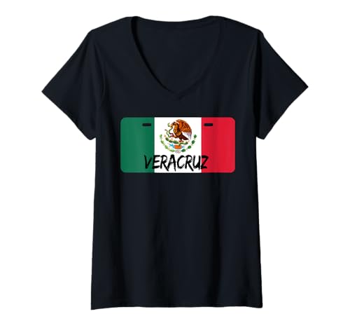 Damen Veracruz Mexico License Plate Mexican Pride Mexico Patriotic T-Shirt mit V-Ausschnitt von MexiColor