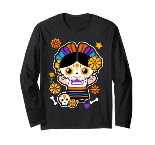 Day of The Dead Mexicans Sugar Skull Girl Women Halloween Langarmshirt von MexiColor