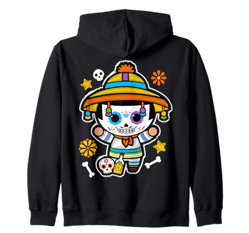 Dia De Los Muertos Skeleton Dancing with Guitar Hat Kids Boy Kapuzenjacke von MexiColor